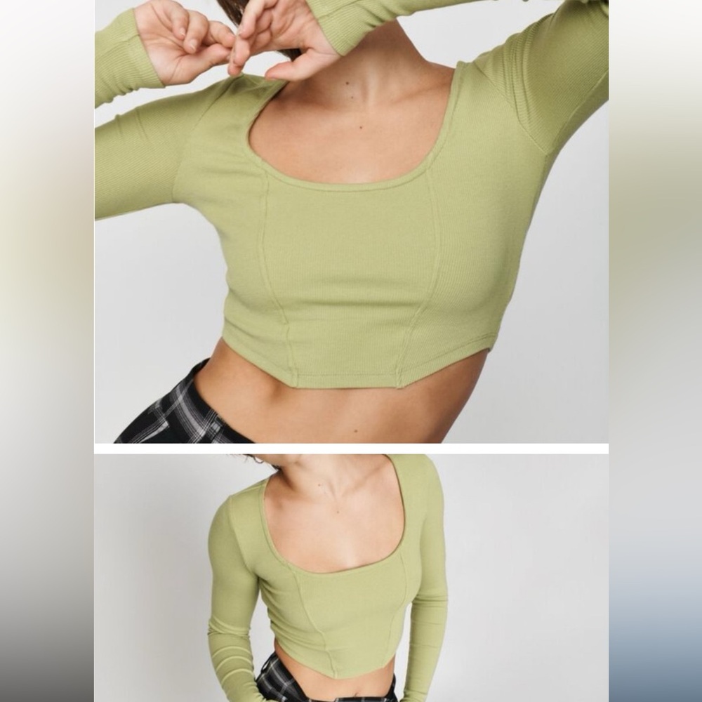 Garage Olive Ribbed Long Sleeve Top GARAGE CROP CORSET